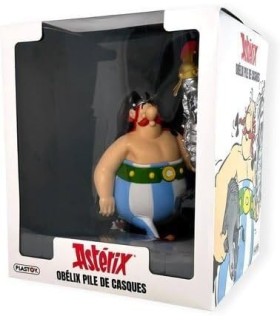 Figura Obélix Con Pila De Cascos Romanos Astérix y Obélix Estatua 30 cms