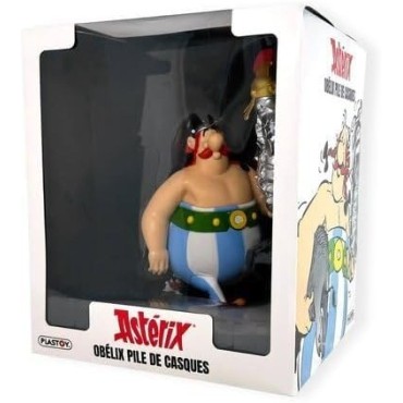Figura Obélix Con Pila De Cascos Romanos Astérix y Obélix Estatua 30 cms