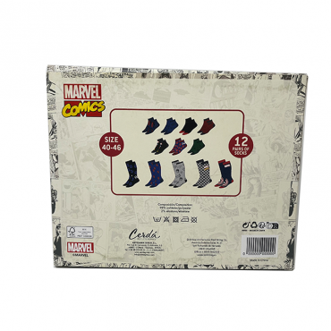 Caja De Regalo 12 Calcetines Marvel Cómics Edición Limitada Talla 40/46