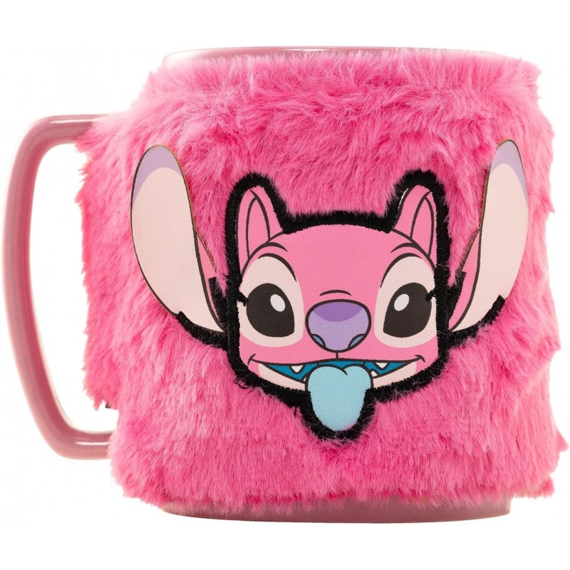 Taza Con Funda De Peluche Angel Lilo & Stitch Disney Cerámica 440 mls