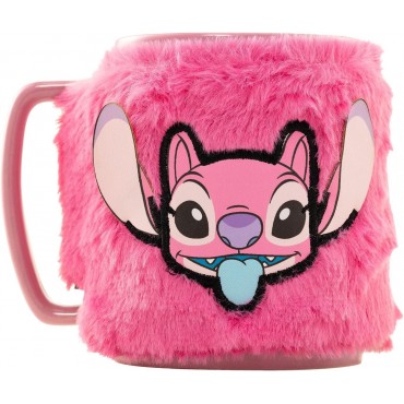 Taza Con Funda De Peluche Angel Lilo & Stitch Disney Cerámica 440 mls
