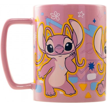 Taza Con Funda De Peluche Angel Lilo & Stitch Disney Cerámica 440 mls