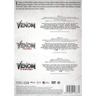 Venom + Venom: Habrá Matanza + Venom: El Último Baile [DVD] (2018,2021,2024) Venom + Venom: Let There Be Carnage + Venom: The La