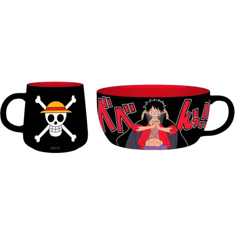Set De Desayuno Luffy One Piece Taza + Bol Cerámica 335 mls y 690 mls