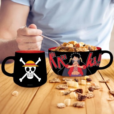 Set De Desayuno Luffy One Piece Taza + Bol Cerámica 335 mls y 690 mls