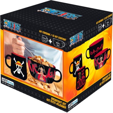 Set De Desayuno Luffy One Piece Taza + Bol Cerámica 335 mls y 690 mls