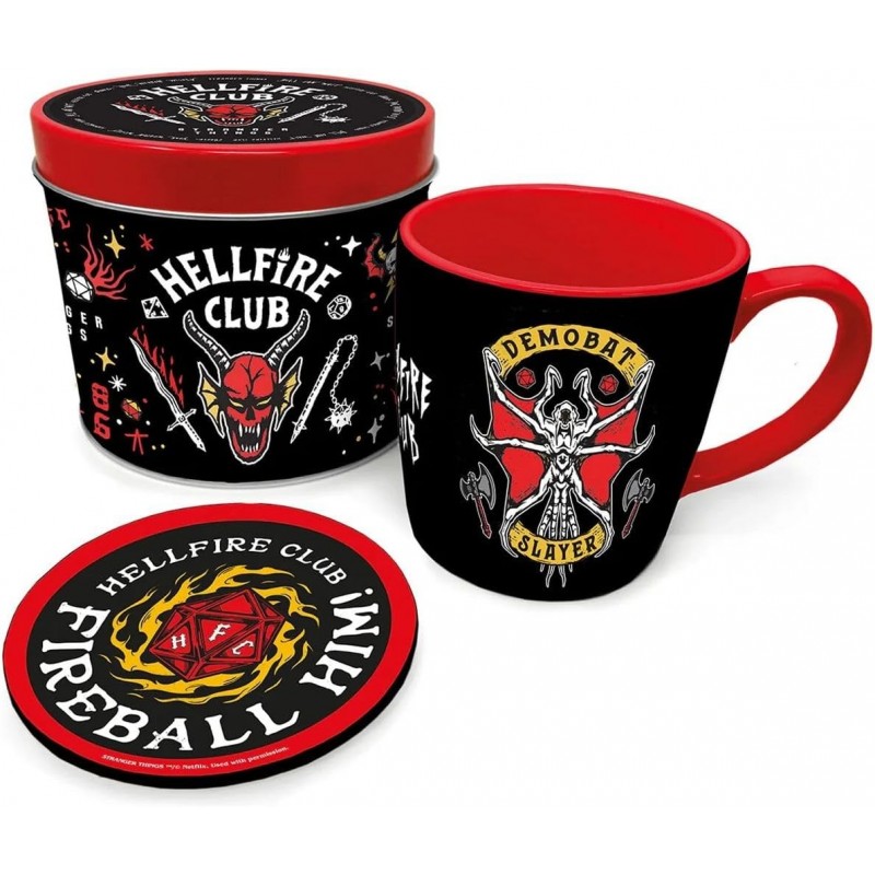 Lata Regalo Hellfire Club Stranger Things Taza + Posavasos Cerámica 325 mls