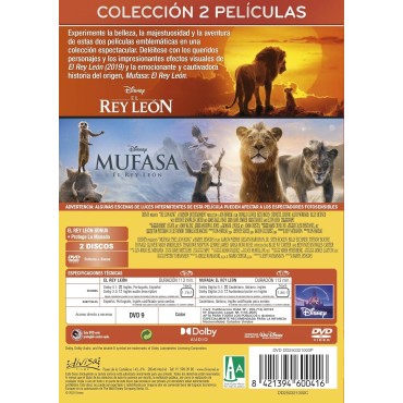 El Rey León + Mufasa: El Rey León (Colección 2 películas, Imagen real) [DVD] (2019,2024) The Lion King + Mufasa: The Lion King
