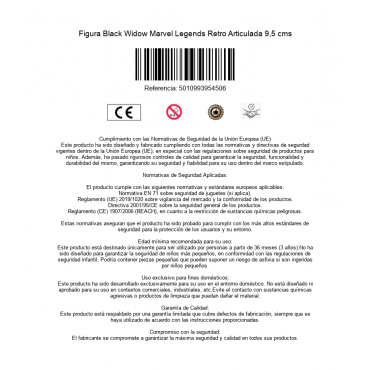 Figura Black Widow Marvel Legends Retro Articulada 9,5 cms