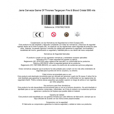 Jarra Cerveza Game Of Thrones Targaryen Fire & Blood Cristal 595 mls