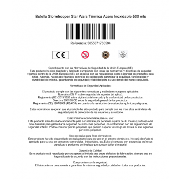 Botella Stormtrooper Star Wars Térmica Acero Inoxidable 500 mls