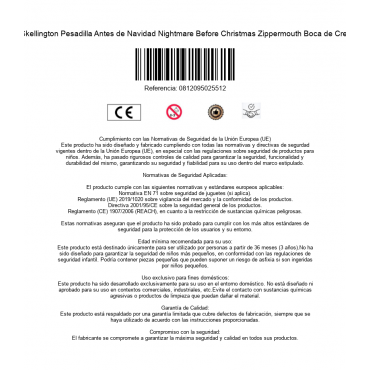 Peluche Jack Skellington Pesadilla Antes de Navidad Nightmare Before Christmas Zippermouth Boca de Cremallera 23 cms