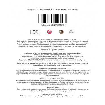 Lámpara 3D Pac-Man LED Comecocos Con Sonido