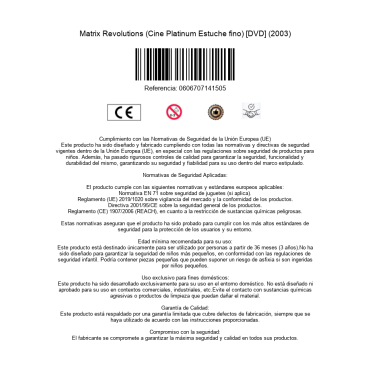 Matrix Revolutions (Cine Platinum Estuche fino) [DVD] (2003) The Matrix Revolutions