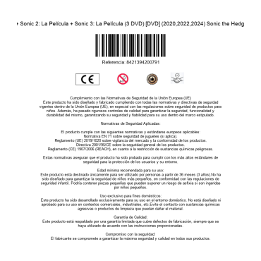 Sonic, La Película + Sonic 2: La Película + Sonic 3: La Película (3 DVD) [DVD] (2020,2022,2024) Sonic the Hedgehog + Sonic the H
