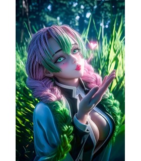 Placa Decorativa Mitsuri Kanroji Demon Slayer Metálica Póster HD 