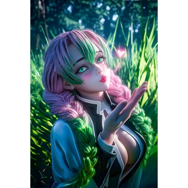 Placa Decorativa Mitsuri Kanroji Demon Slayer Metálica Póster HD 