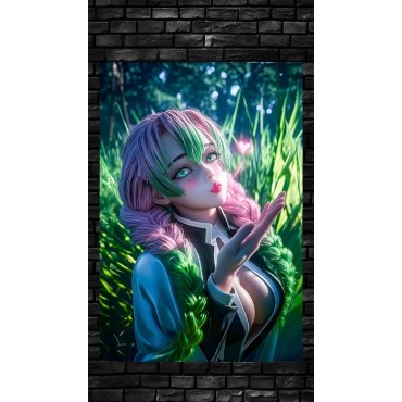 Placa Decorativa Mitsuri Kanroji Demon Slayer Metálica Póster HD 