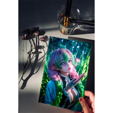 Placa Decorativa Mitsuri Kanroji Demon Slayer Metálica Póster HD 