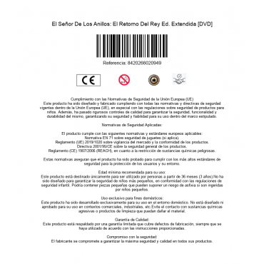 El Señor De Los Anillos: El Retorno Del Rey Ed. Extendida [DVD]