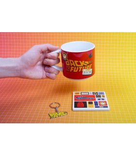 Set de Regalo Taza + Posavasos + Llavero Metálico Regreso al Futuro Back to the Future Cerámica 420 mls
