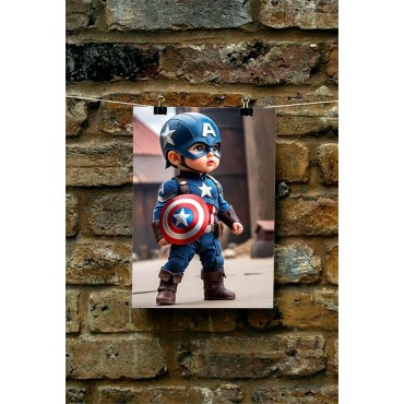Placa Decorativa Baby Capitán América CHIBI Marvel Metálica Cuadro Póster HD