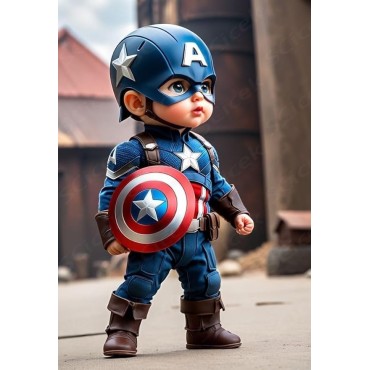 Placa Decorativa Baby Capitán América CHIBI Marvel Metálica Cuadro Póster HD