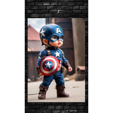 Placa Decorativa Baby Capitán América CHIBI Marvel Metálica Cuadro Póster HD