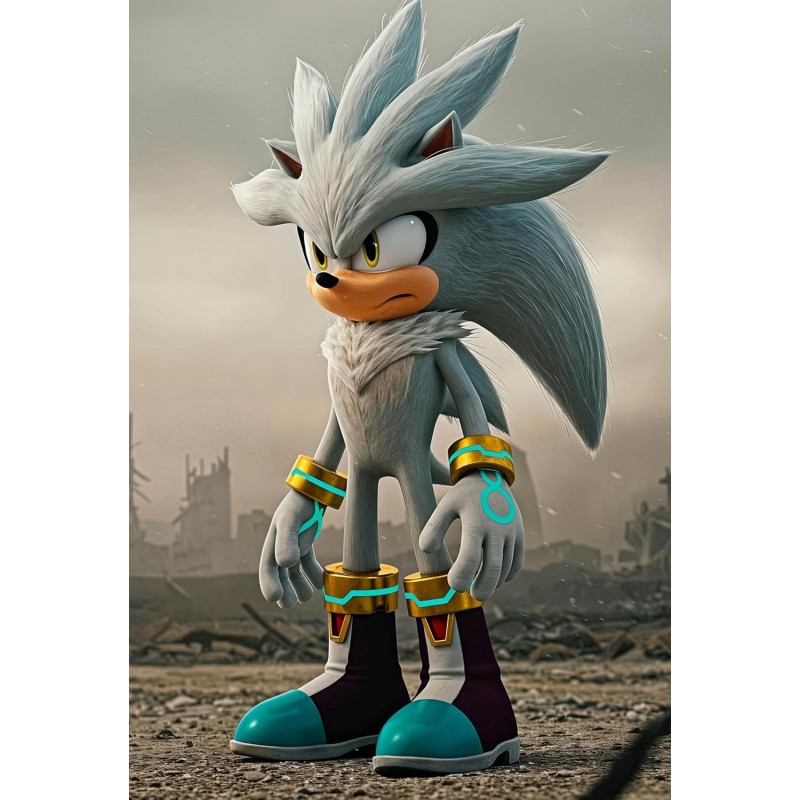 Frikiverso Placa Decorativa Metálica, Póster HD de Silver the Hedgehog, Arte de Videojuegos, Cuadro Decorativo