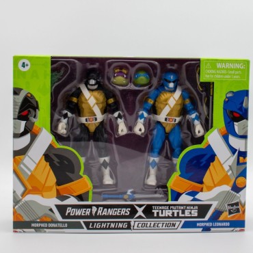 Pack Figuras Power Rangers X Teenage Mutant Ninja Turtles Morphed Donatello Negro y Morphed Leonardo Azul Articuladas 15 cms