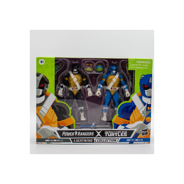 Pack Figuras Power Rangers X Teenage Mutant Ninja Turtles Morphed Donatello Negro y Morphed Leonardo Azul Articuladas 15 cms